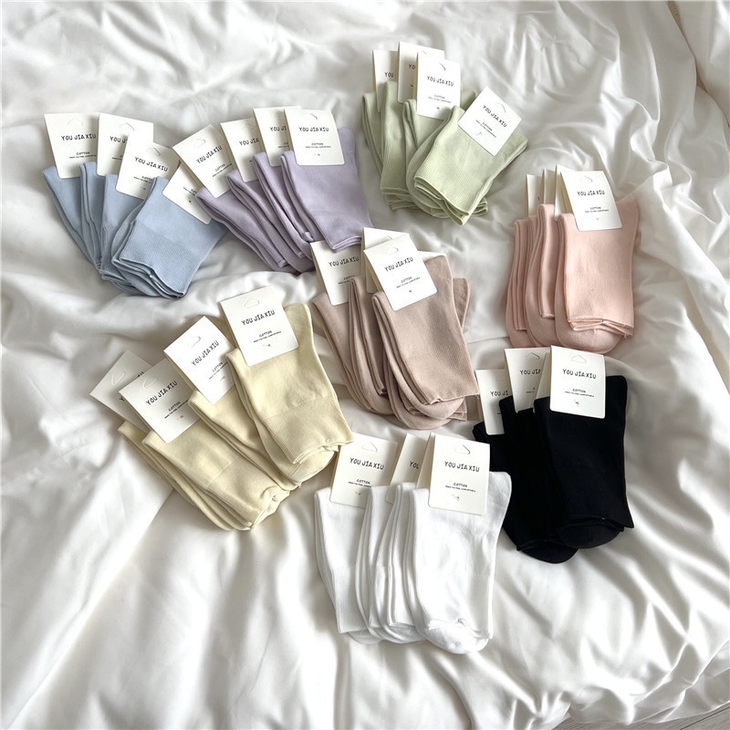 Vớ tất cổ cao thun lạnh trơn Hàn Quốc pastel