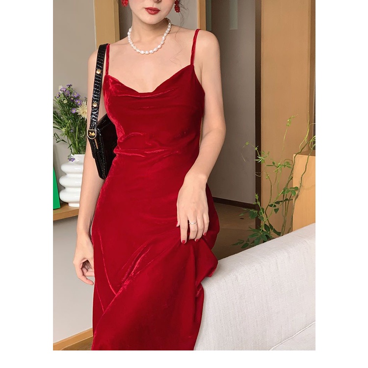 Đầm midi Hở Vai Màu Xanh Lá / Đỏ Phong Cách Hàn Quốc Thời Trang Mùa Hè Quyến Rũ Cho Nữ