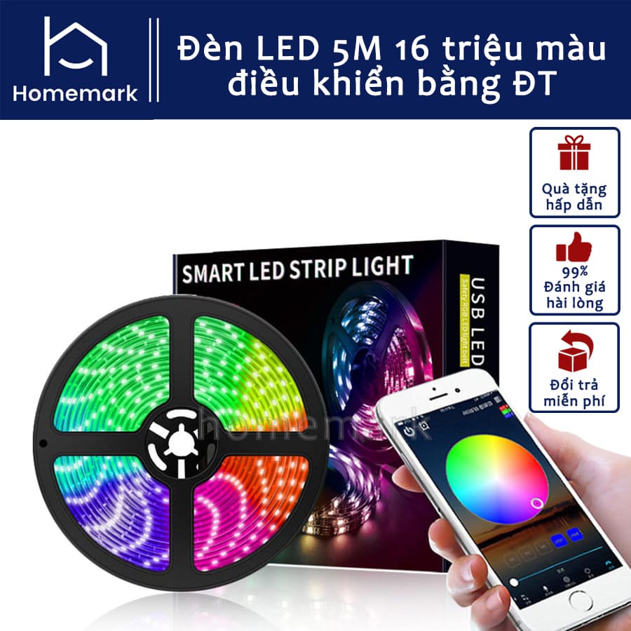 Đèn Led Tiktok 5m 16 Triệu Màu, Đèn Led Trang Trí Điều Khiển Bằng Điện Thoại, Nháy Theo Nhạc