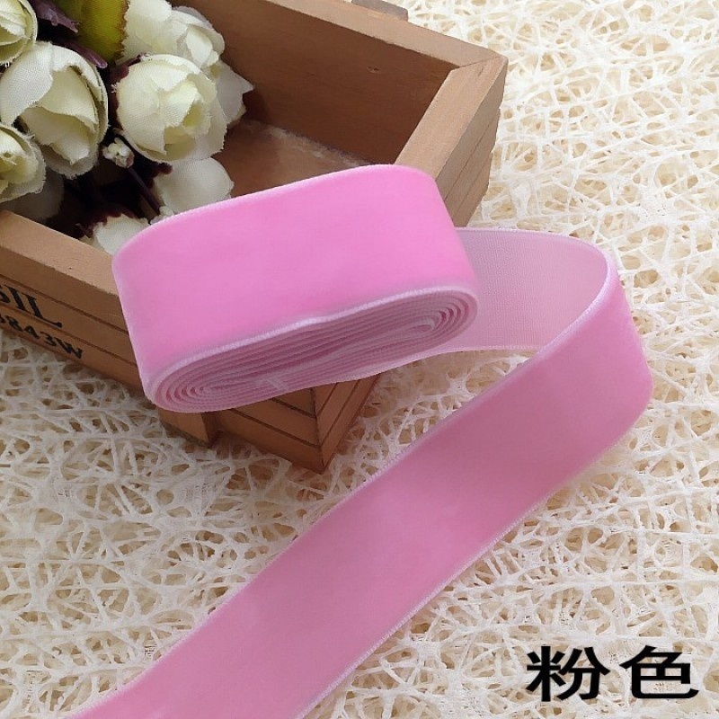 Cuộn Dây Ruy Băng Nhung Một Mặt Màu Trơn 25mm * 5m Dùng Trang Trí Tóc