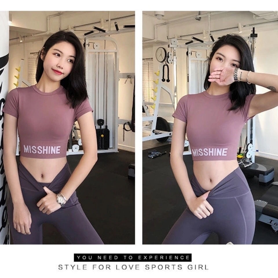 Bộ Áo Thun Tay Ngắn + Quần Dài Ôm Dáng Thoáng Khí Phong Cách Thể Thao Thời Trang Cho Nữ