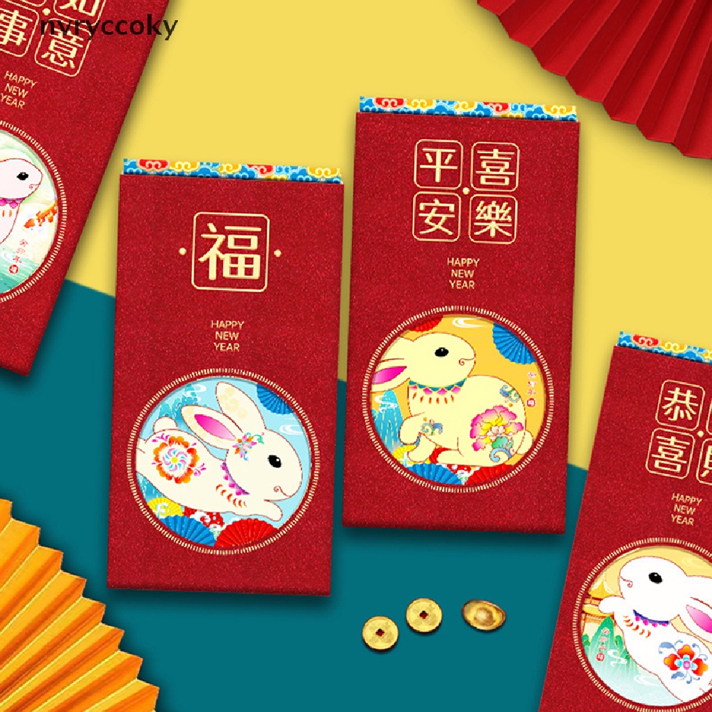 Set 6 Bao Lì Xì Đỏ Hình Chú Thỏ May Mắn Cho Năm Mới 2023