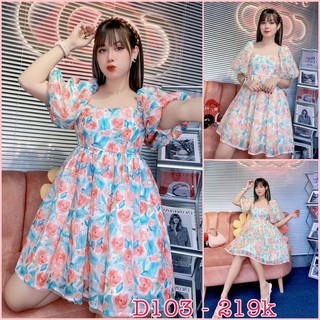 D103 - ĐẦM ĐỎ ĐI CHƠI TẾT, CHƠI SUÂN, DỰ TIỆC, ĐẦM HOA BABY DOLL THIẾT KẾ TAY PHÒNG TONE MÀU XINH XẮN