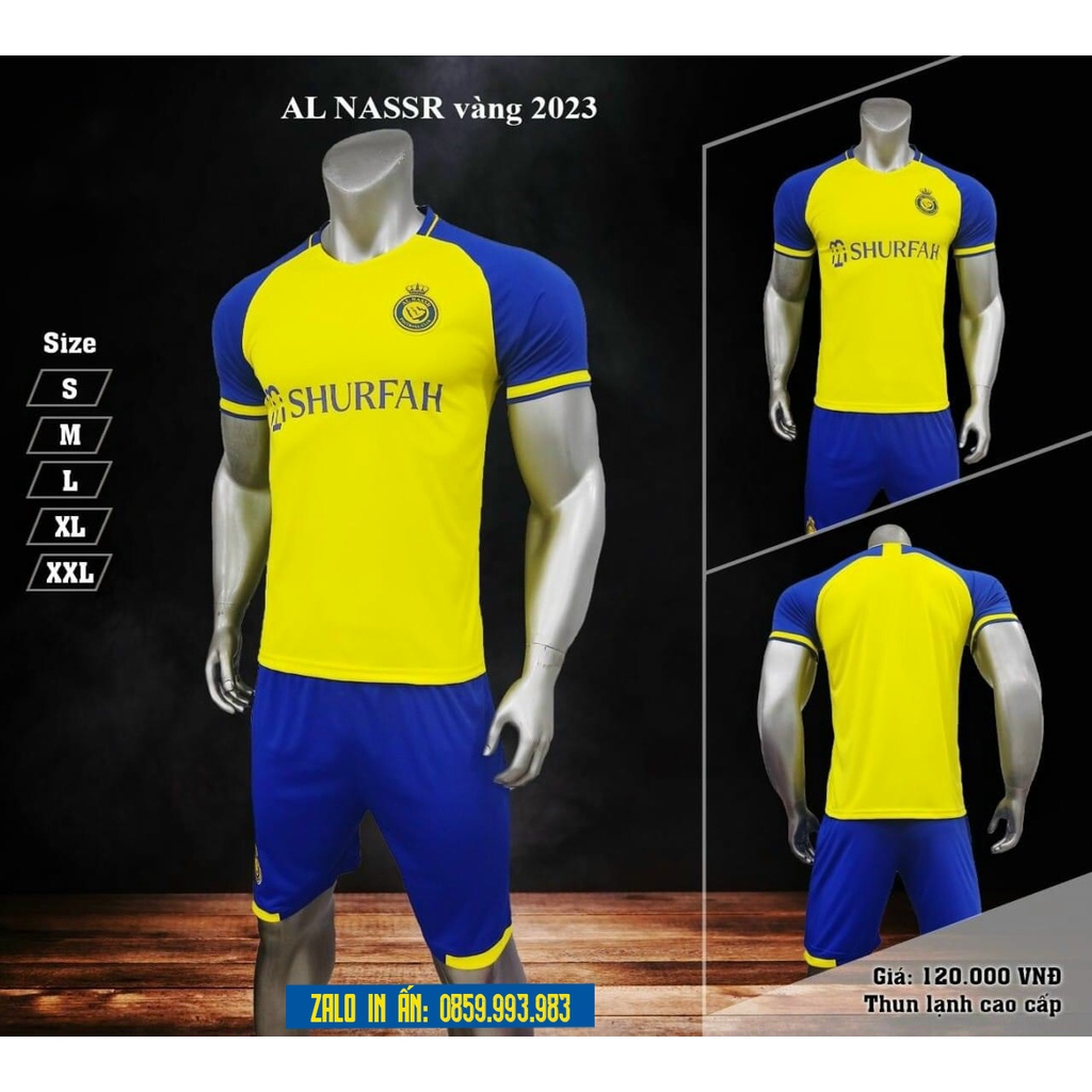 Quần Áo bóng đá clb Al-Nassr Logo Thêu , Bộ quần áo đá banh CR7 Thun Lạnh Cao Cấp Al Nassr A1