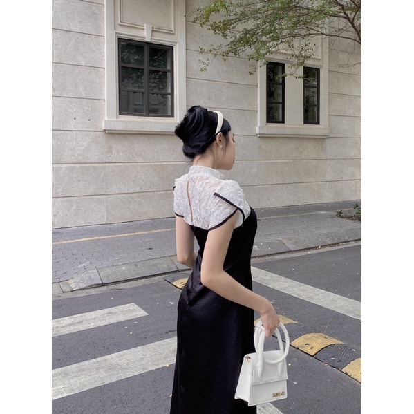 Mell11 dress - Váy dài phối ren hoa nổi Onmellem