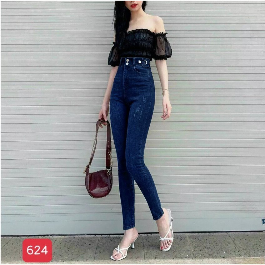 Quần jean nữ trơn cao cấp-jean nữ lưng cao siêu hack dáng cao cấp-chất jean co dãn Tuấn kiệt n23