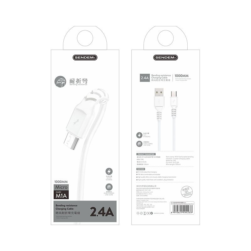 Cáp sạc Sendem M1A 2.4A chống gãy Chân Micro