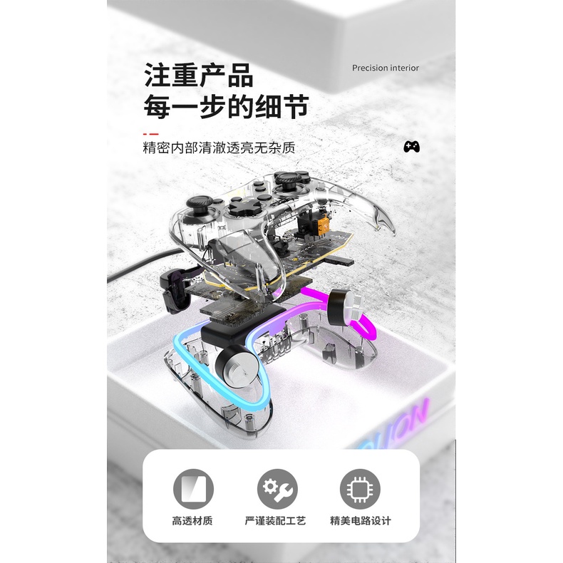 Tay Cầm Chơi Game Có Dây Trong Suốt 1.8M Cho Switch / PC / TV