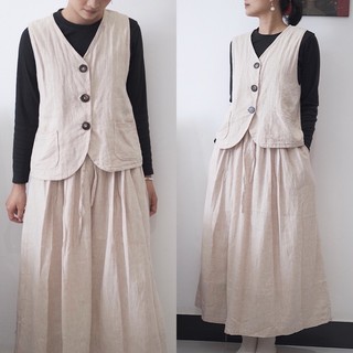 Set chân váy và áo gile linen thu đông thiết kế cao cấp Calm