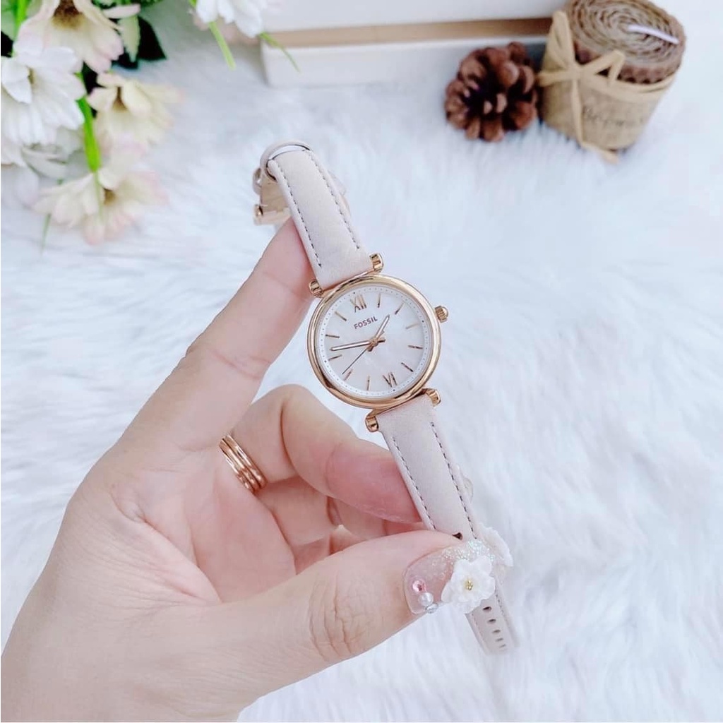 Đồng hồ nữ Fossil dây hồng beige, viền gold  ES4699