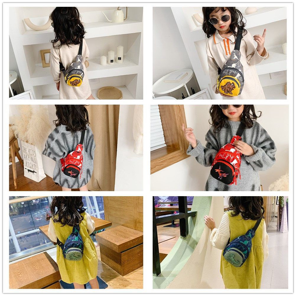 Túi đeo chéo in hình khủng long hoạt hình nhiều màu tùy chọn dễ thương cho bé trai / gái