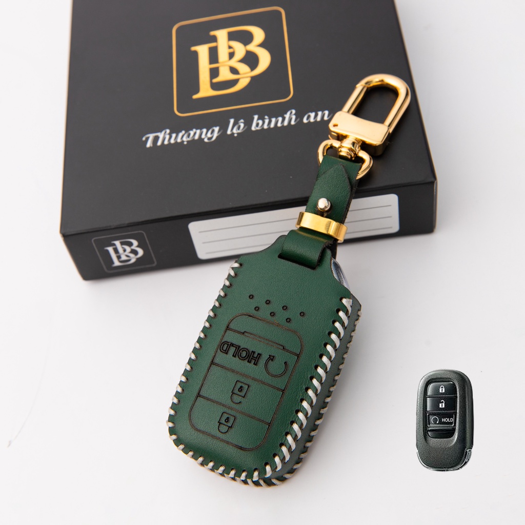 Bao da chìa khóa ô tô xe hơi BB honda civic bản e, hrv 2022 chìa quai lệch 3 nút da thật bảo vệ chống xước chính hãng