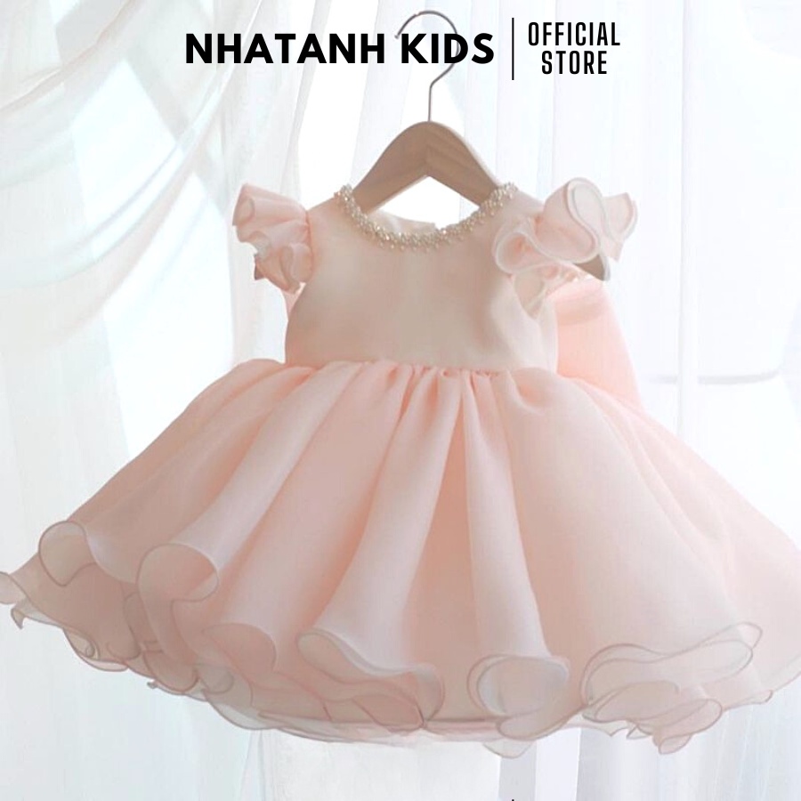 Đầm công chúa bé gái NHATANH KIDS tay cánh tiên hồng voan cho bé gái dự tiệc sinh nhật từ 0-12 tuổi NA32