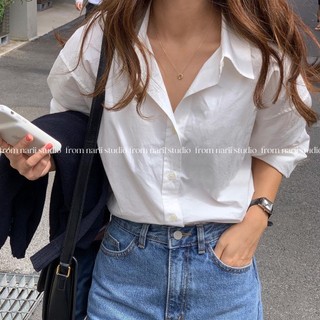 Áo sơ mi nữ tay dài NARII áo trắng form rộng Hàn Quốc công sở đi học
