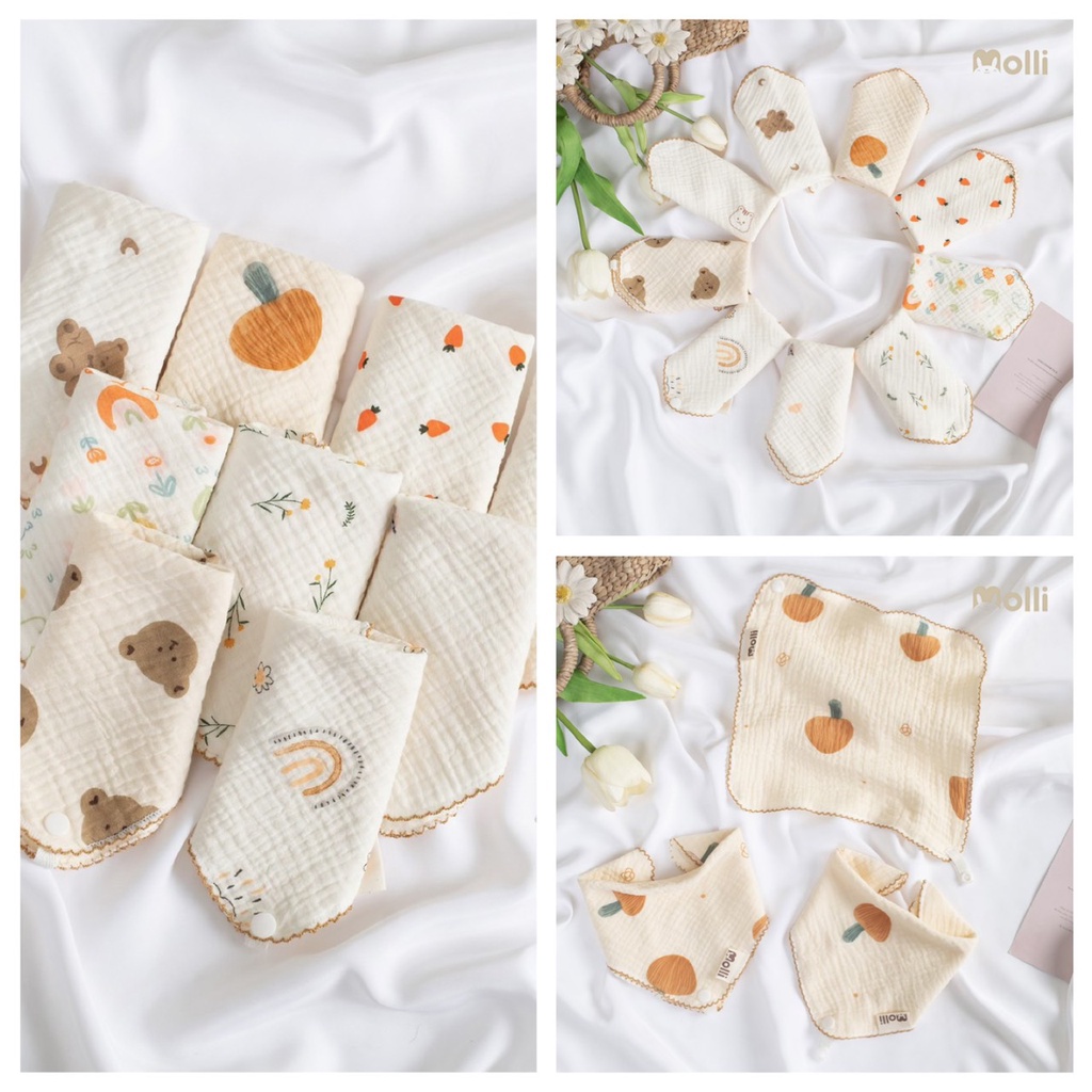 Set 3 Khăn sữa / yếm  xô 4 lớp kt 28*28cm cho bé