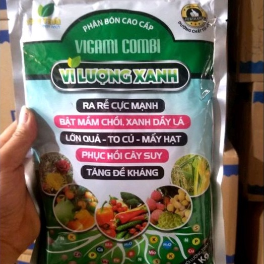 Phân bón cao cấp VI LƯỢNG XANH gói 1kg, Ra rễ cực mạnh, bật mầm chồi, lớn củ, to quả, mẩy hạt