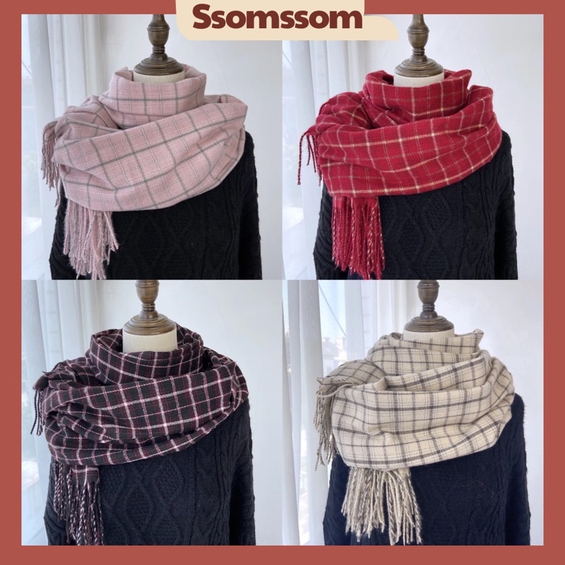 Khăn Quàng Cổ Cashmere Kẻ Nhỏ Vintage Unisex Nam Nữ