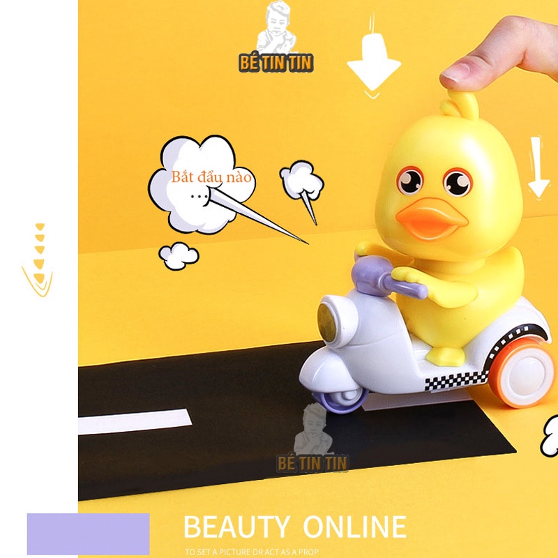 Đồ chơi vịt chạy xe máy Vespa, Vịt chạy xe máy, ấn đầu vịt là vịt chạy
