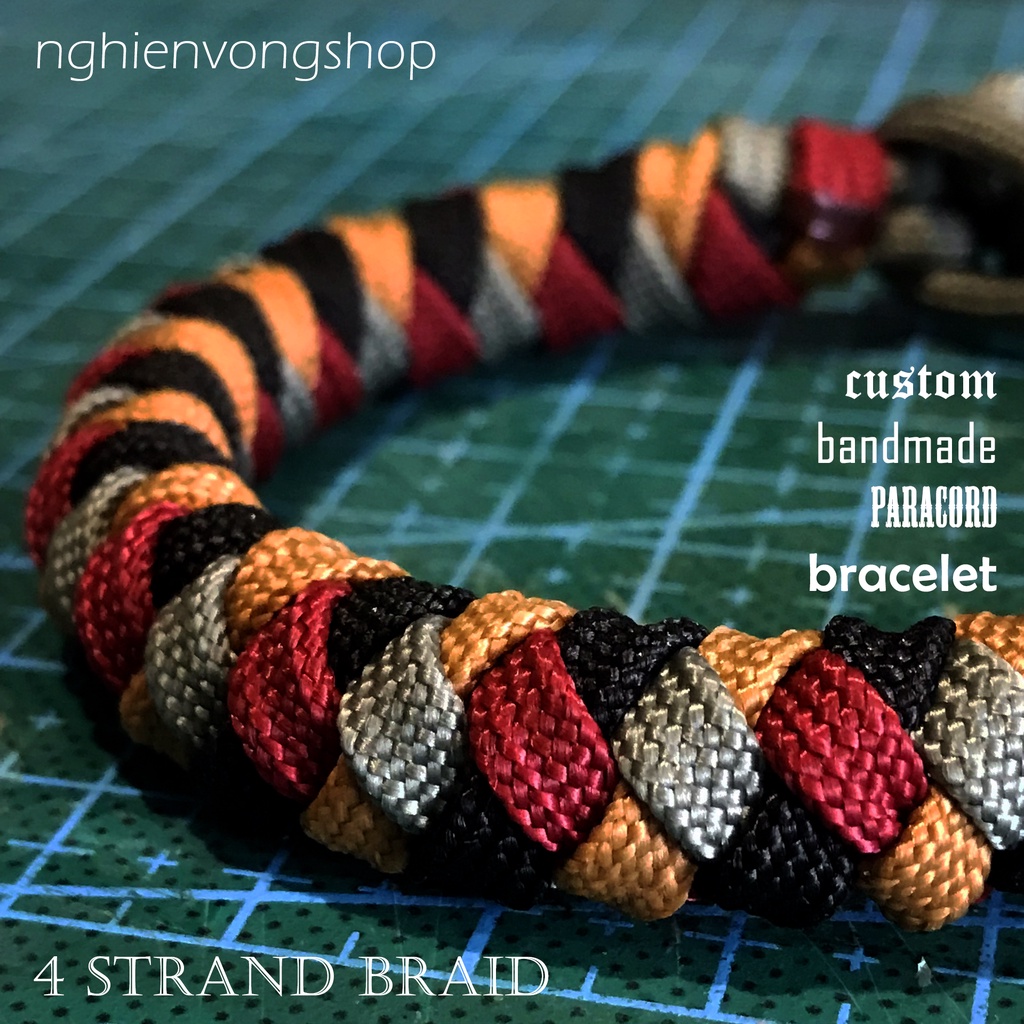 Vòng paracord handmade 4 strand braid đỏ-vàng-ghi