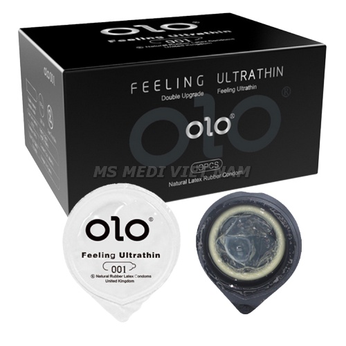 Bao cao su OLO 001 Feeling Ultrathin siêu mỏng nhiều gel bôi trơn kéo dài thời gian hộp 10 chiếc