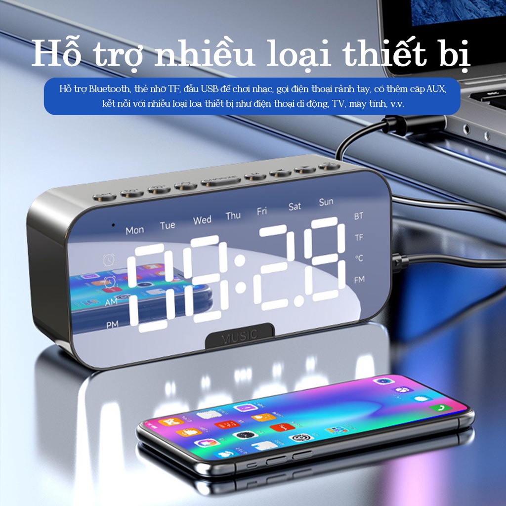 Loa Bluetooth Màn Hình Led P6 | Loa Không Dây Tích Hợp Đồng Hồ - Báo Thức - Đài FM - Màn Hình Gương - Đo Nhiệt Độ Phòng