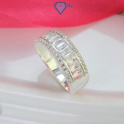 Nhẫn bạc nữ thật đính đá hình chữ nhật đẹp, cá tính khắc tên miễn phí NN0366 - Trang Sức TNJ