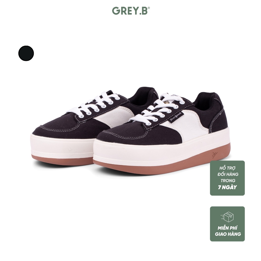 Giày Sneaker Pose Ganch Đế Độn Chất Liệu Vải Canvas Màu Black Phong Cách Hàn Quốc