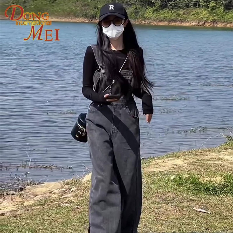 Bộ Áo Liền Quần Denim Cỡ Lớn Xẻ Tà Thời Trang Thu Đông Cho Nữ