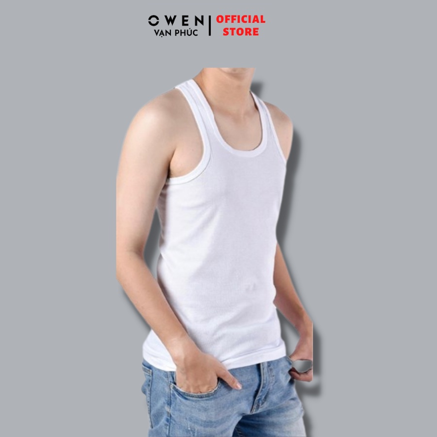Áo Ba Lỗ Nam Owen TTMV220564 Và LAW232583 Với Chất Vải 100% Cotton Co Giãn ,Màu Trắng Trơn Tối Giản Form Dáng Slim Fit