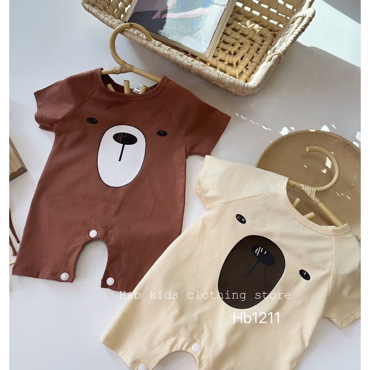 Set body mặt gấu kèm mũ đáng yêu cho bé từ 3-10kg, chất cotton tàu xịn mềm mịn thấm hút mồ hôi