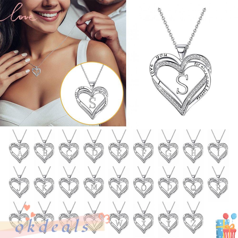 Vòng cổ Mặt Trái Tim Đính Đá Zircon Chữ Cái A Đến Z Initial Dainty Cho Nữ