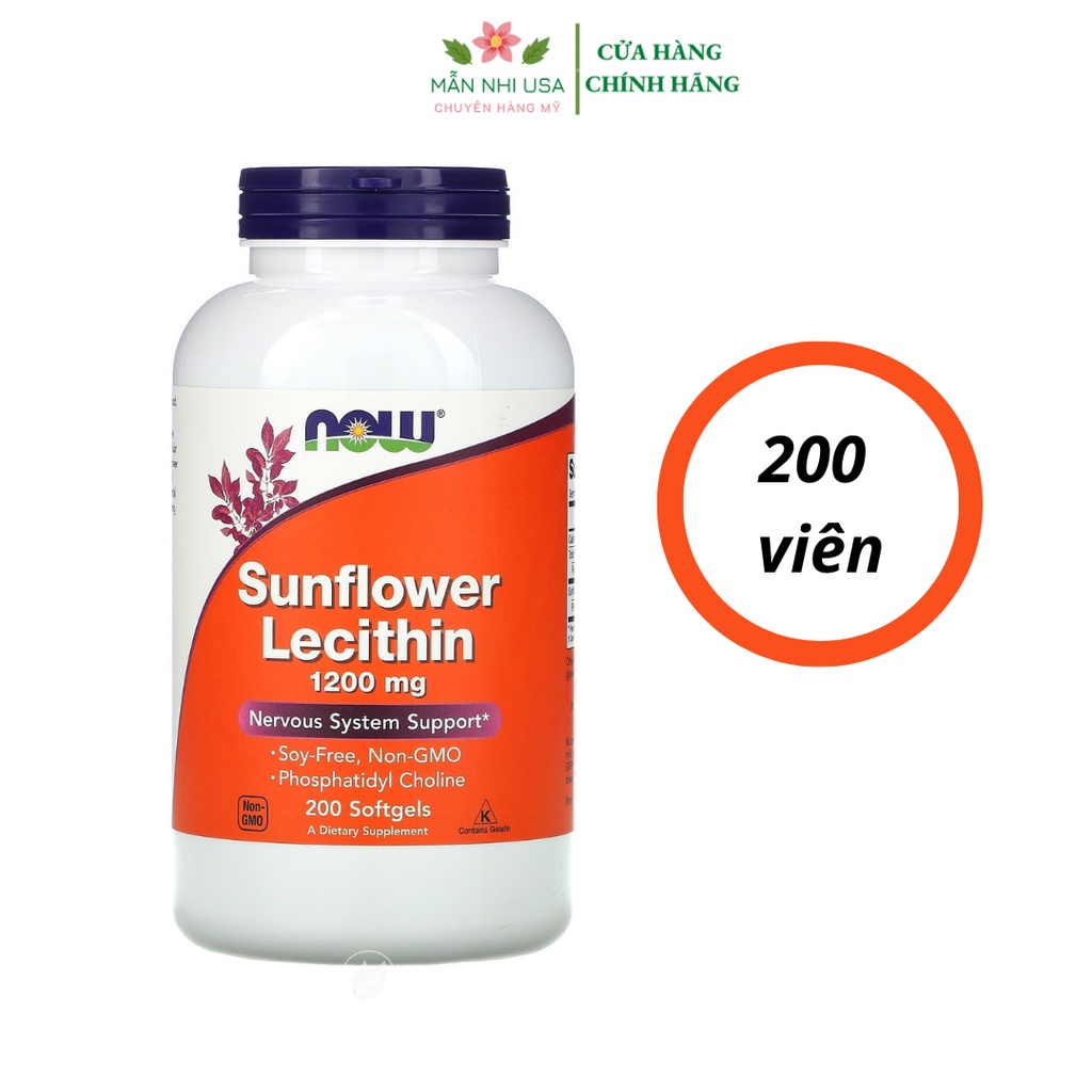 Viên uống chống tắt tia sữa sunflower lecithin now foods 1200mg.