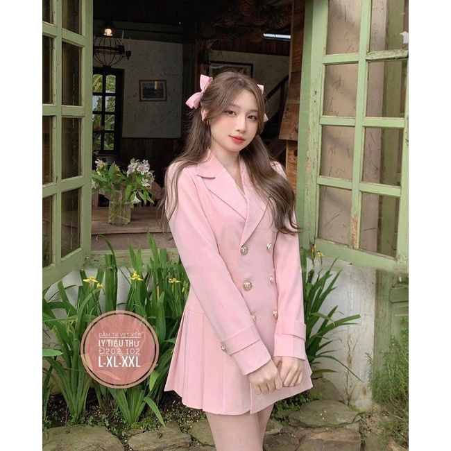 đầm cổ vest hồng pastel bigsize 60kg-90kg🍒🍒