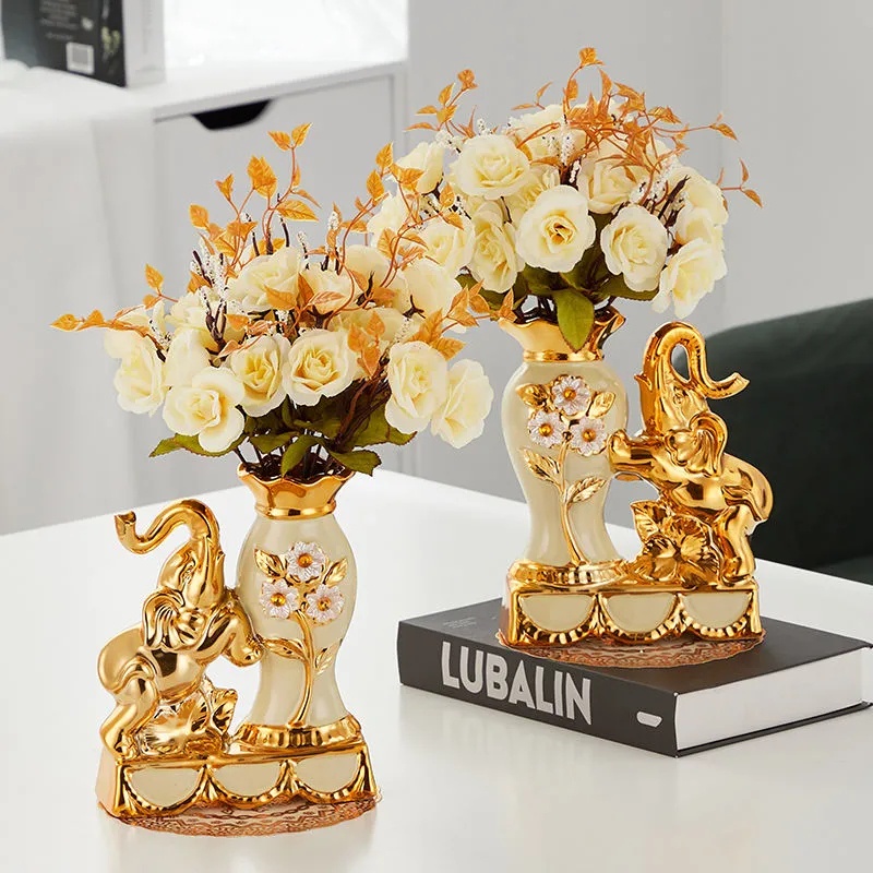 LOVIVER Bình Hoa Sứ Hình Voi Để Bàn Trang Trí Nhà Cửa Bình cắm hoa cao cấp, bình hoa Decor sang trọng phong cách