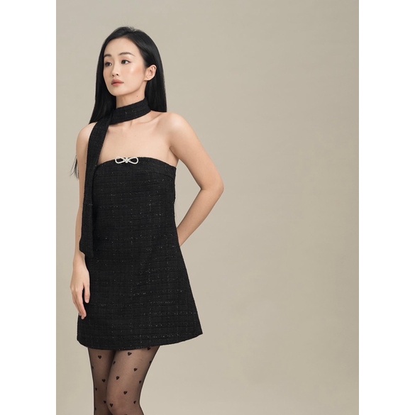 MUSE DRESS màu đen vải tweed