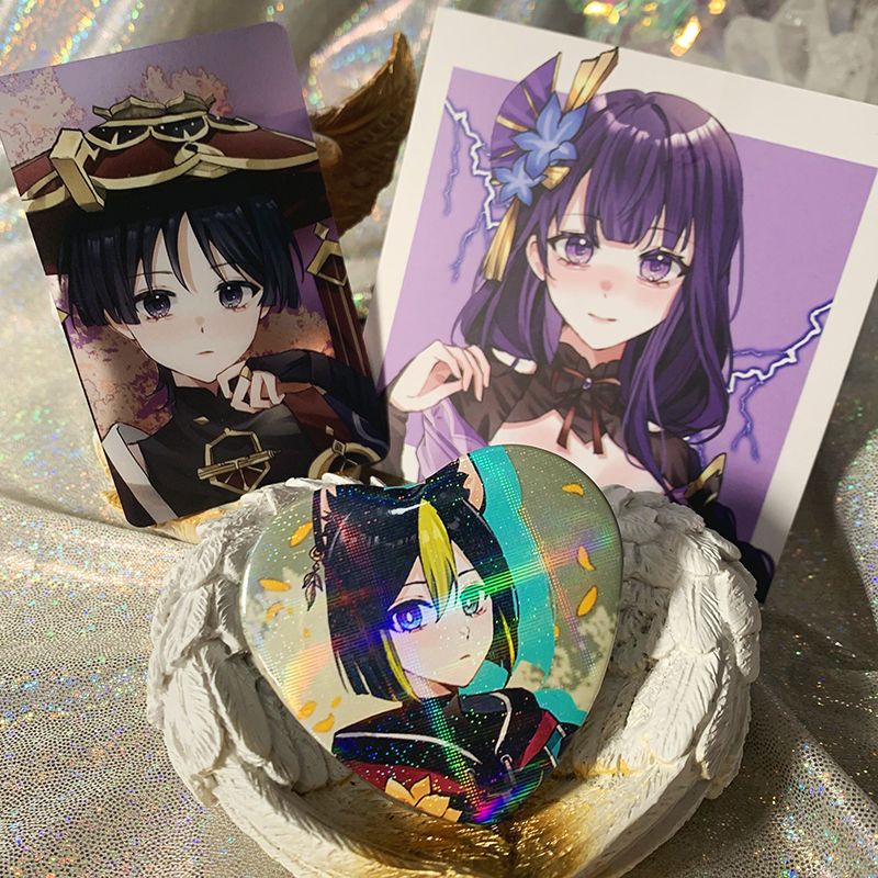 Genshin Doujin Merch huy hiệu tình yêu thẻ trong suốt thẻ vuông bộ đồ ba mảnh
