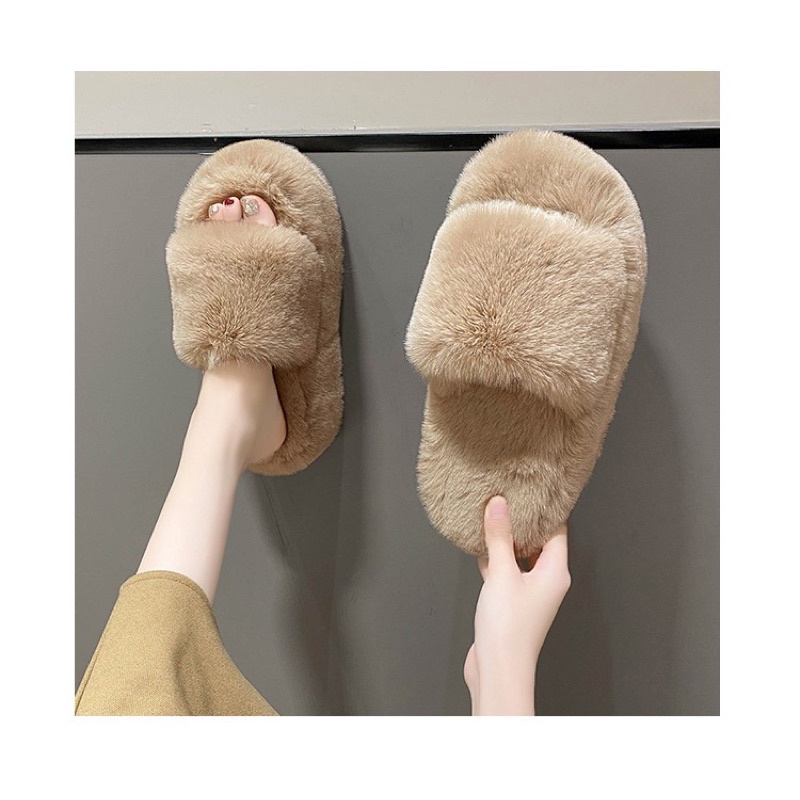 Dép lông thỏ cho nữ đế dày cao 7cm thời gian mùa đông siêu ấm chân