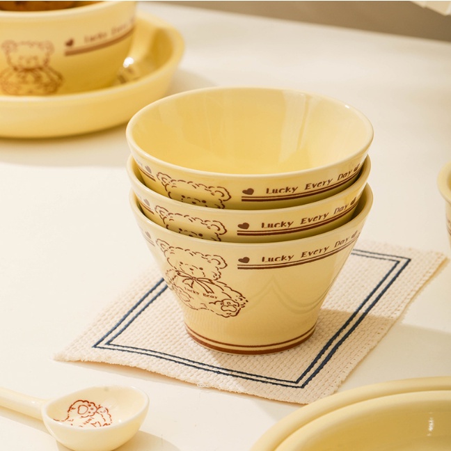 Bộ bát decor hình gấu lucky cute đáng yêu, Bộ bát ăn dặm cho bé hình gấu lucky Shopmegold1