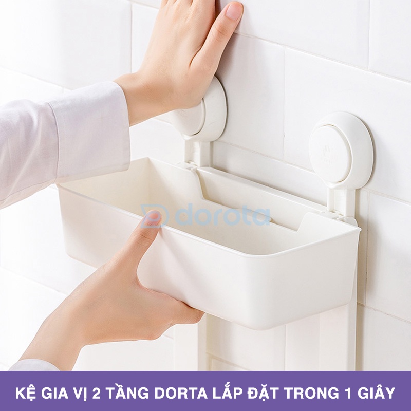 Kệ gia vị 2 tầng đa năng DOROTA gắn tường nhà tắm Spice Rack cao cấp không cần khoan tái sử dụng AW635