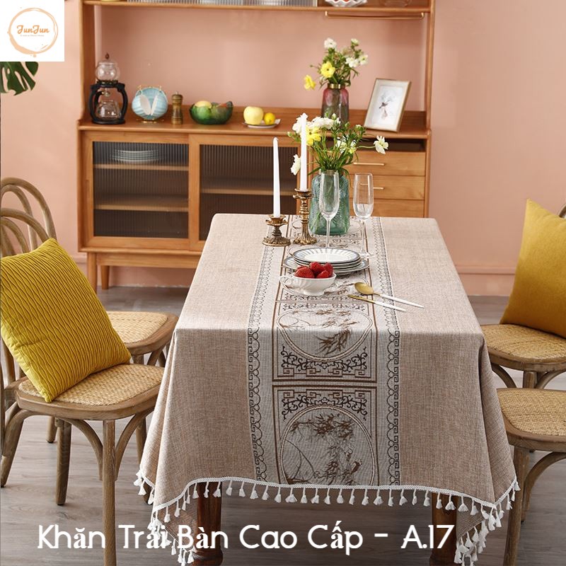 K1_Khăn trải bàn Cao Cấp có tua hình vuông/chữ nhật chất liệu cotton 100% Phong cách Bắc Âu