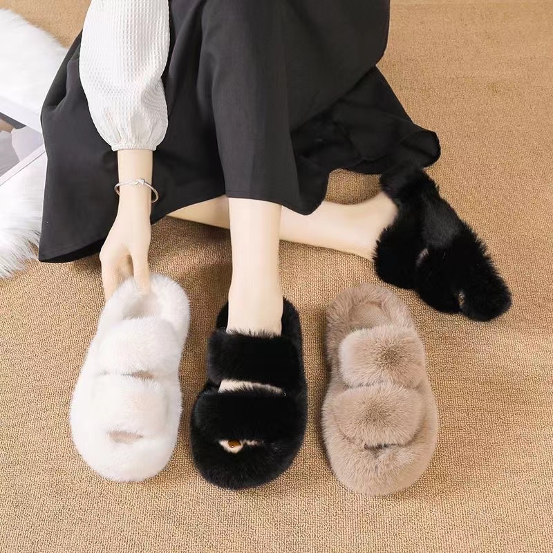 Dép lông đi trong nhà,dép bông nữ thời trang đế cao 5cm Dép Bông Quai Ngang Phủ Lông dép bông ra ngoài cao 5p