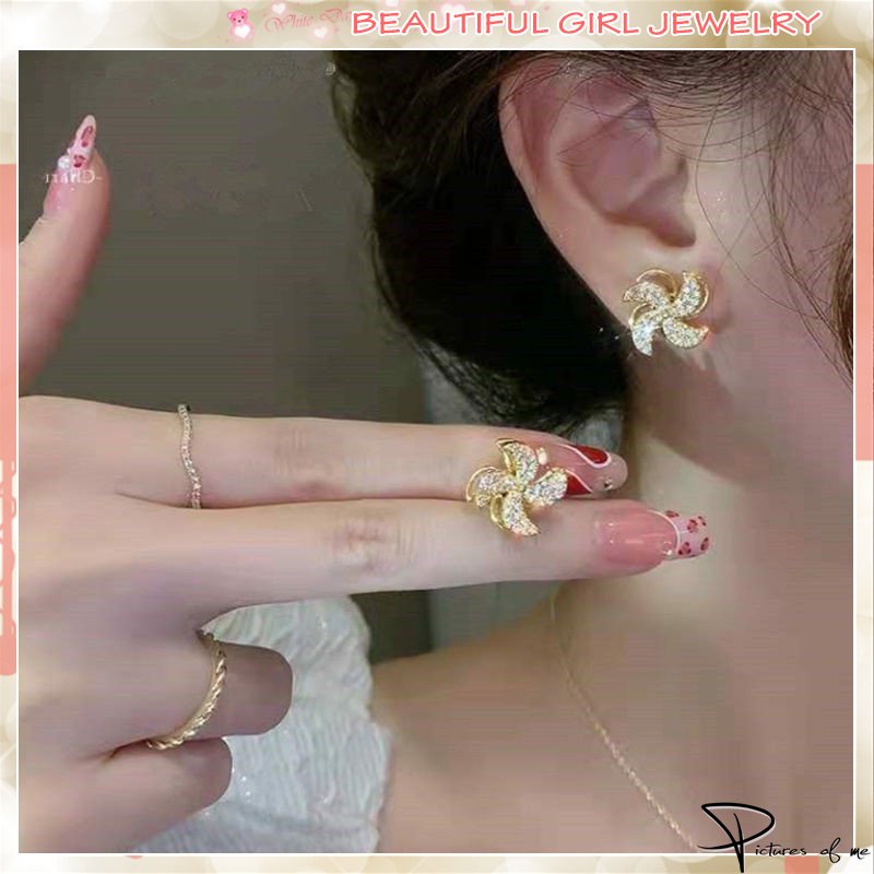 Đôi khuyên tai hình cánh quạt đính đá thanh lịch thời trang cho nữ