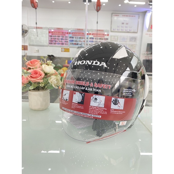 Mũ bảo hiểm Honda chính hãng 3/4 đầu màu đen mới 2023