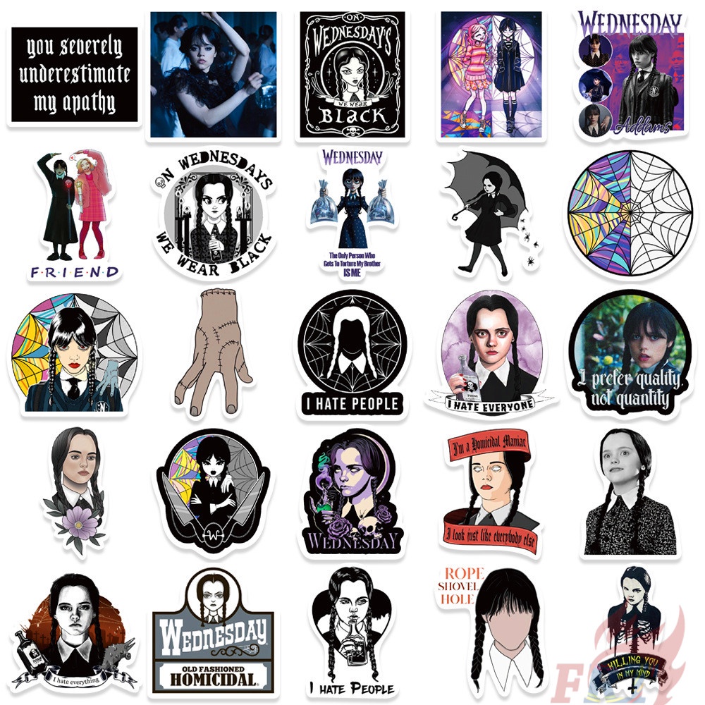 Set 120 / 120 Món Đồ Chơi Chất Lượng Cao ❉ Nhãn Dán Dòng Addams Thứ Tư ❉ Miếng Dán Đề Can Chống Thấm Nước Vẽ Nguệch Ng