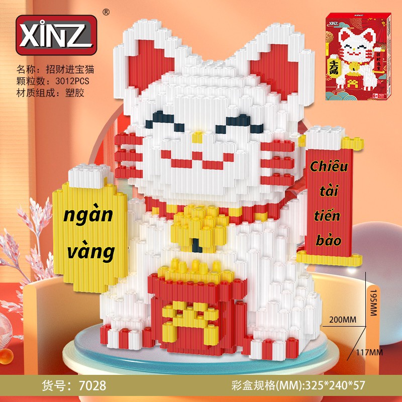 Lắp ráp mô hình mèo thần tài may mắn thu hút tài lộc, có ống nhét tiền lì xì + 3000 chi tiết - Kun shop