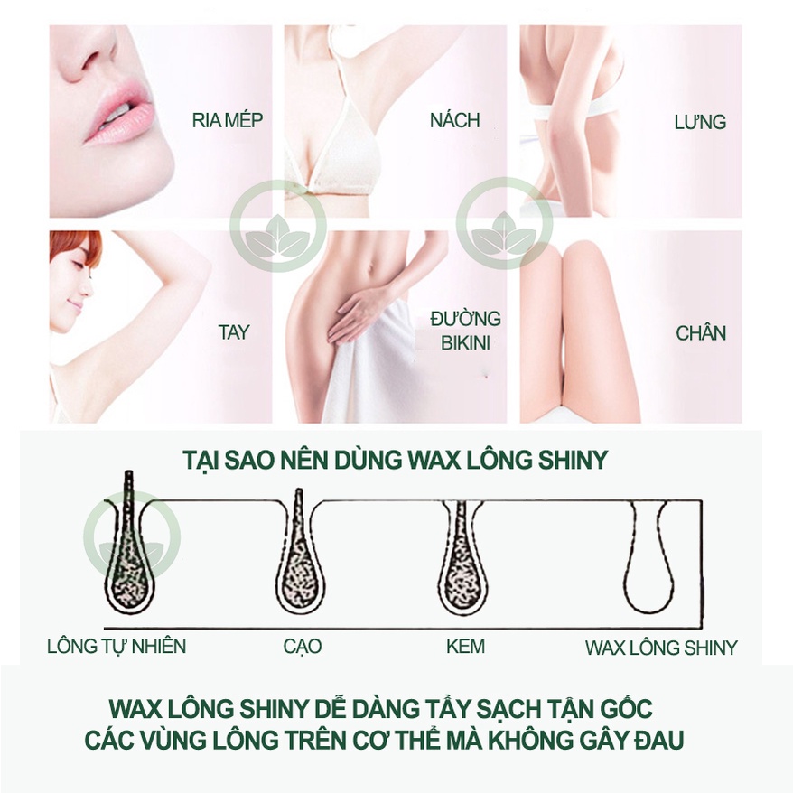 Sáp wax lông nhân sâm Shiny hũ truyền thống tặng kèm giấy que