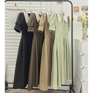VÁY XẾP LY KHUY BỌC CỔ NHỌN