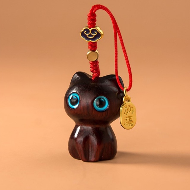 Móc khóa/ Dây treo điện thoại mèo may mắn làm từ gỗ đàn hương - Mang lại may mắn tài vận