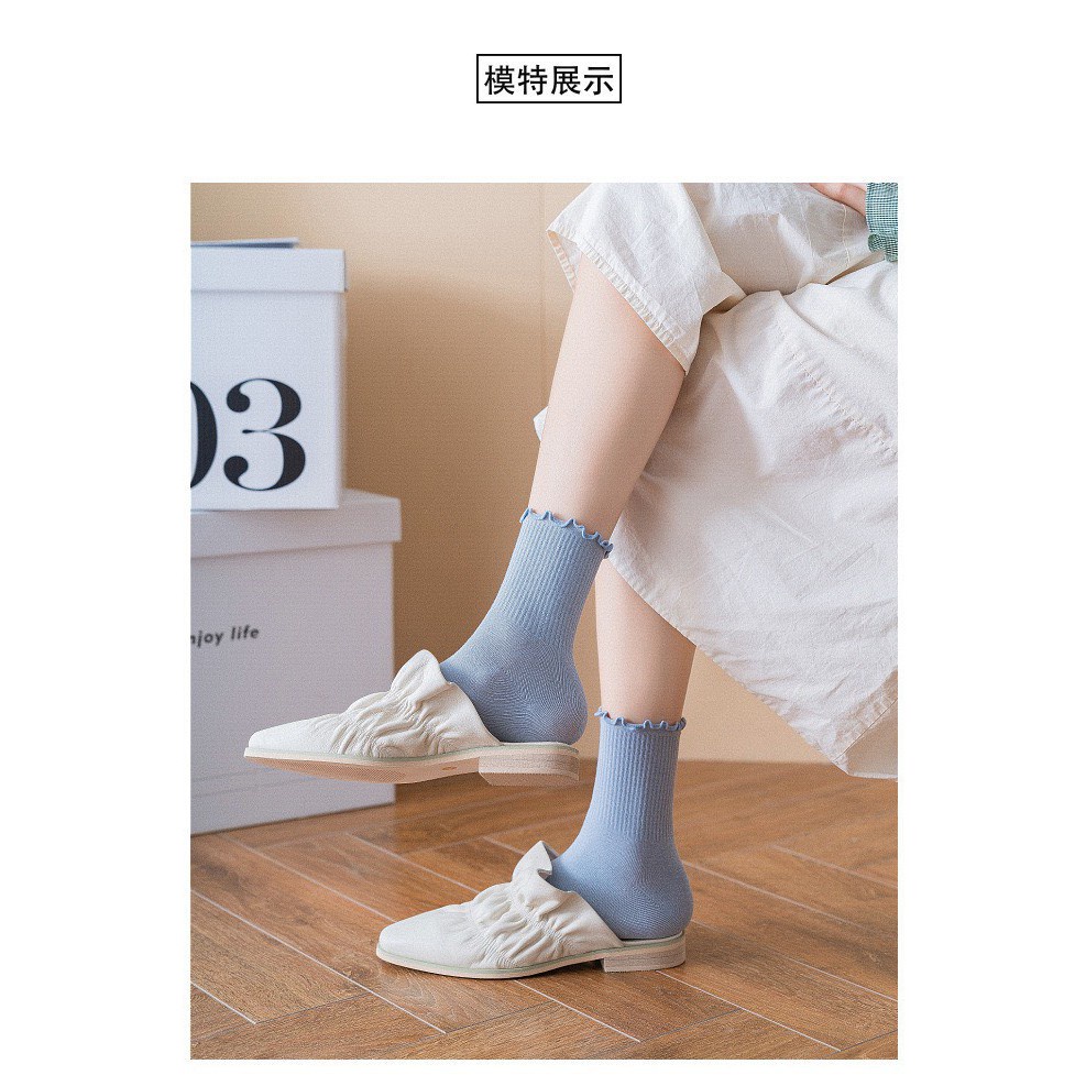 Vớ Ren Mỏng Cổ Trung Họa Tiết Lá Sen Màu Trắng Thời Trang Mùa Hè Cho Nữ