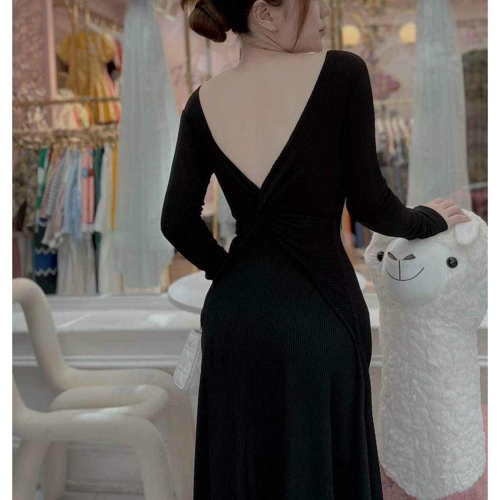 Đầm ôm dáng xòe xoắn eo lưng tay dài, đầm đi tiệc đi chơi siêu đẹp